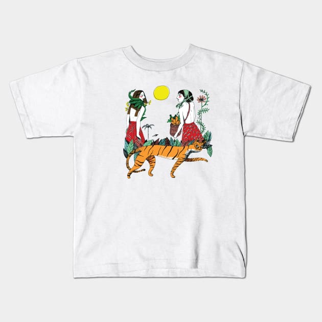 Tiger garden Kids T-Shirt by lindsaygrime